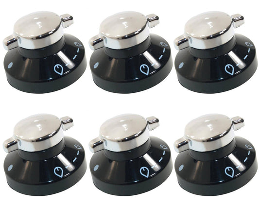 6 x Oven Gas Control Knobs Hob Cooker Switch Chrome Black Silver For Belling