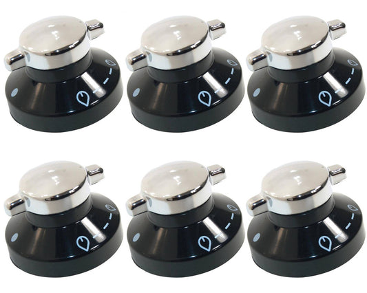 6 x Diplomat Oven Hob Black Silver Control Knob Switch 081880326